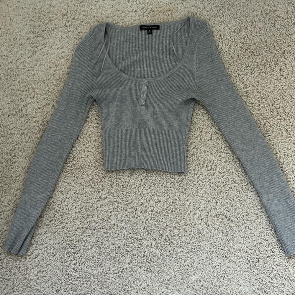 Kendall & Kylie Heather Gray Long Sleeve Top